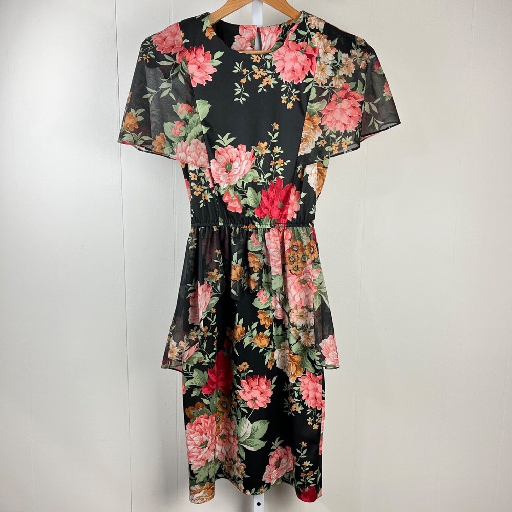 Vintage Torino Fashions Peplum‎ Dress Womens 12P Floral Belted Elastic Waist